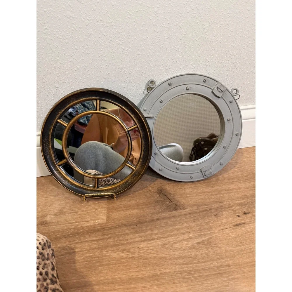 Porthole Mirror Set Gray Bronze Nautical Coastal Wall Decor Beach House Lake Art